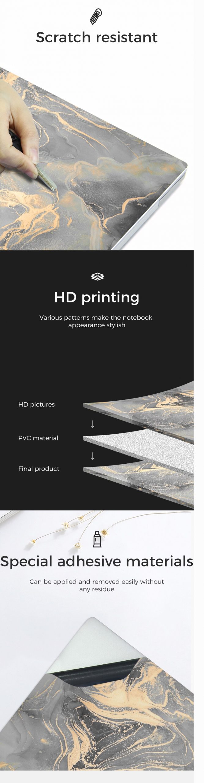 Marble Grain Laptop Skin Sticker 15.6