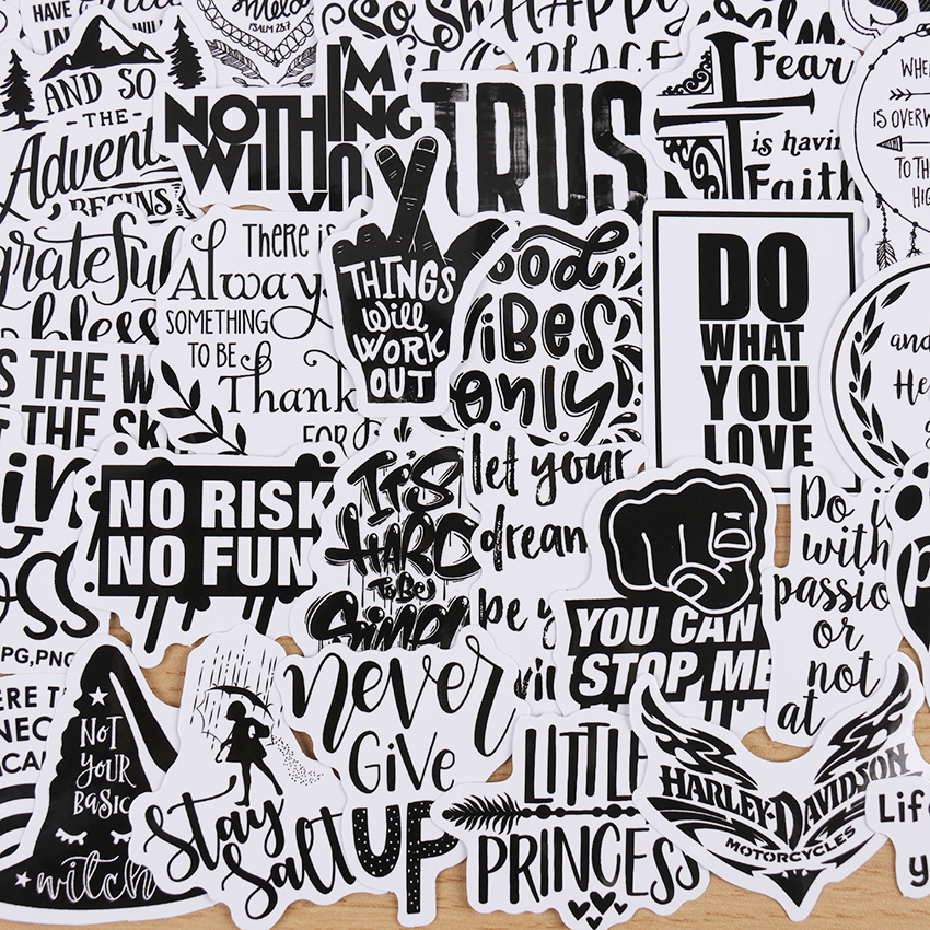 50PCS Black And White Motivational Graffiti Sticker Decor For Car Laptop Phone Guitar Bicycle Motor Waterproof PVC Stickers 50PCS Black And White Motivational Graffiti Sticker Decor For Car Laptop Phone Guitar Bicycle Motor Waterproof PVC Stickers
