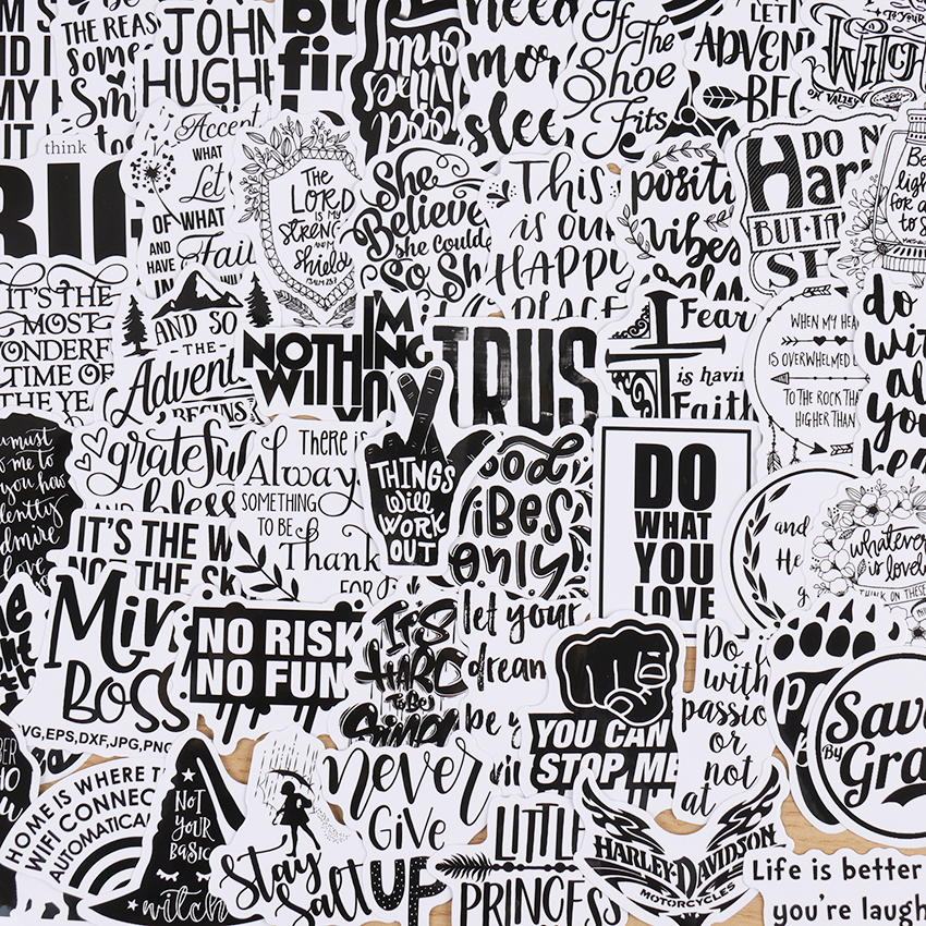 50PCS Black And White Motivational Graffiti Sticker Decor For Car Laptop Phone Guitar Bicycle Motor Waterproof PVC Stickers 50PCS Black And White Motivational Graffiti Sticker Decor For Car Laptop Phone Guitar Bicycle Motor Waterproof PVC Stickers