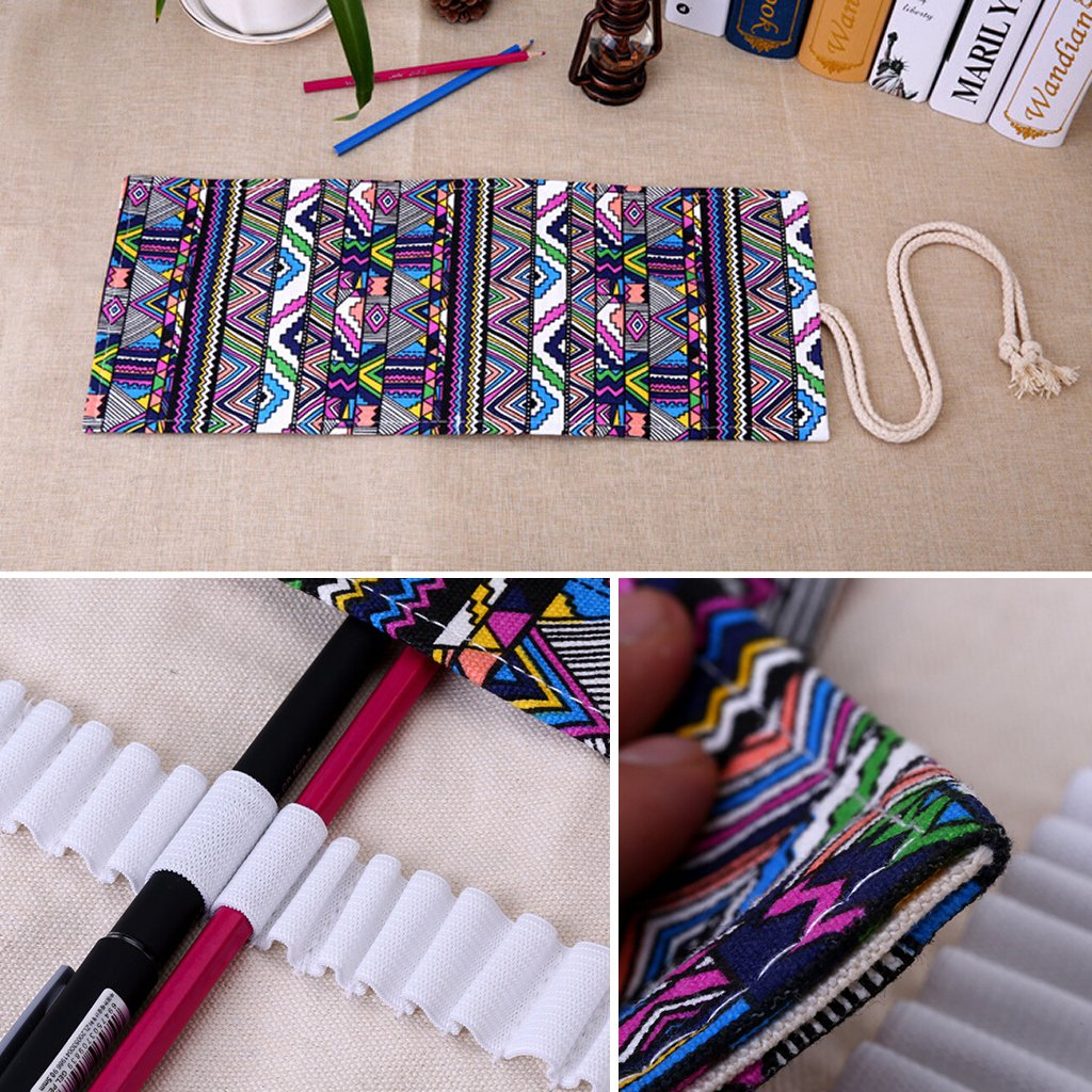 Elephant Red Black Tree National Style Pattern Canvas Colored Pencil Roll Wrap 12/24/36/48/72 Slots Storage Pencil Easy To Use Elephant Red Black Tree National Style Pattern Canvas Colored Pencil Roll Wrap 12/24/36/48/72 Slots Storage Pencil Easy To Use