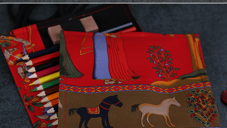 Elephant Red Black Tree National Style Pattern Canvas Colored Pencil Roll Wrap 12/24/36/48/72 Slots Storage Pencil Easy To Use Elephant Red Black Tree National Style Pattern Canvas Colored Pencil Roll Wrap 12/24/36/48/72 Slots Storage Pencil Easy To Use