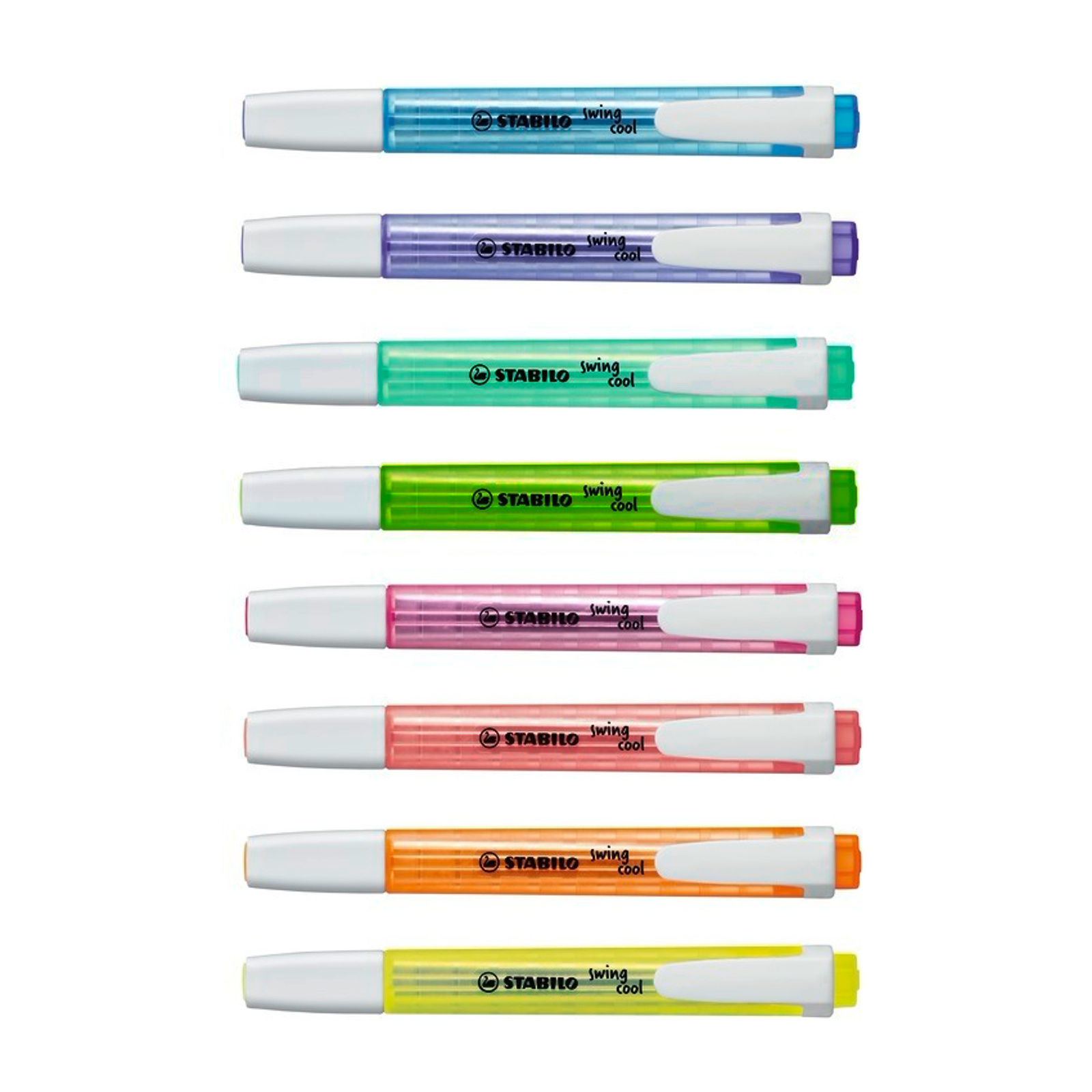 Pack of 8 Stabilo New Swan Swing Cool Pocket Highlighter Marker 3mm Thick Line Student Note Fluorescent Assorted 8 Colors Pack of 8 Stabilo New Swan Swing Cool Pocket Highlighter Marker 3mm Thick Line Student Note Fluorescent Assorted 8 Colors