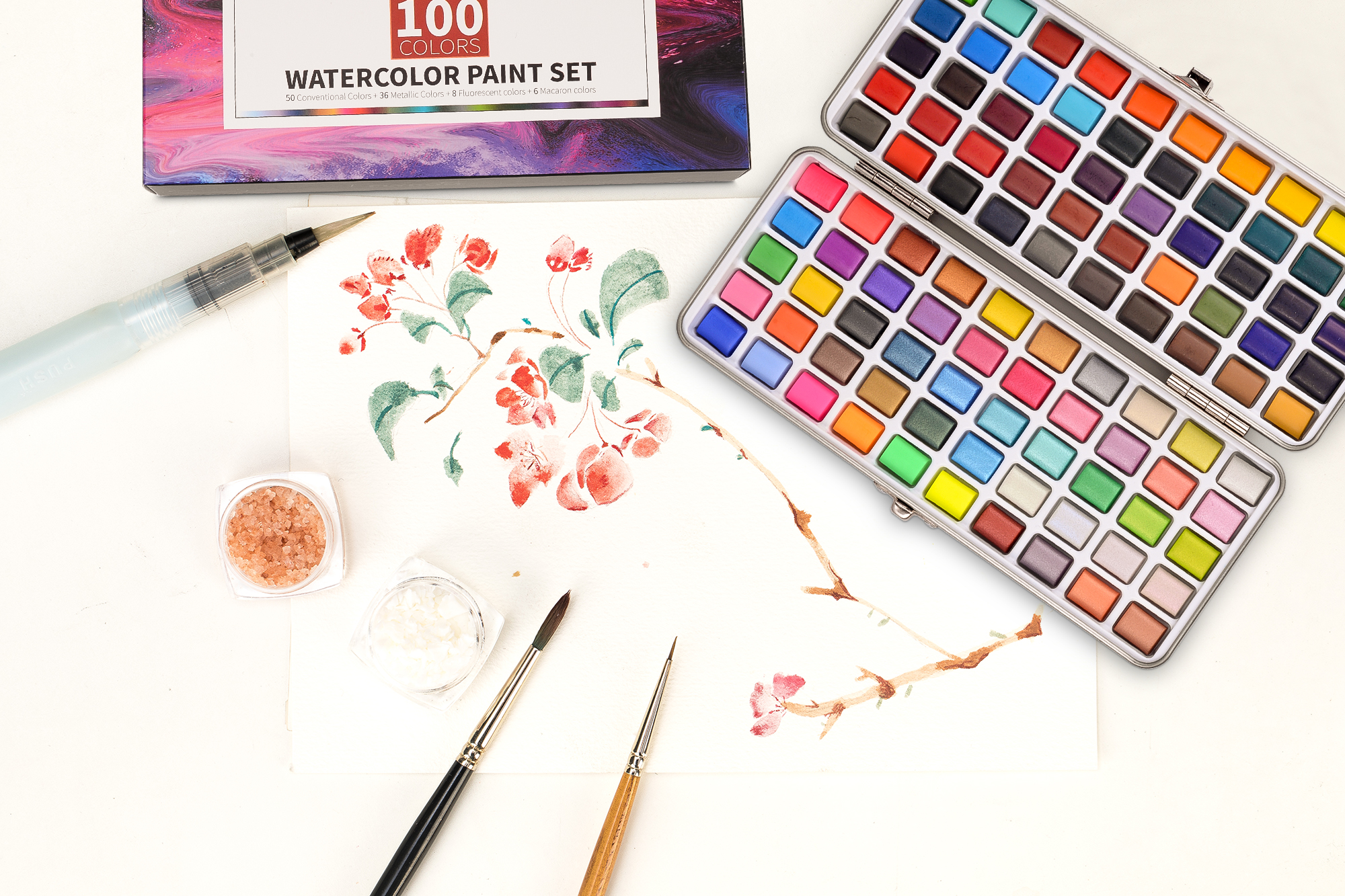 90/100 Colors Solid Watercolor Paint Set Contains Macaron Glitter Watercolor Set Paint Metallic Colors Aquarelle Art Supplies 90/100 Colors Solid Watercolor Paint Set Contains Macaron Glitter Watercolor Set Paint Metallic Colors Aquarelle Art Supplies