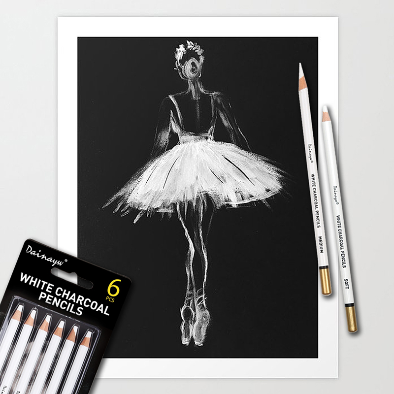 Dainayw White Charcoal Pencils Drawing Set, 6 Pcs Smooth Soft & Medium Sketching Pencil for Highlighting Art Supplies Dainayw White Charcoal Pencils Drawing Set, 6 Pcs Smooth Soft & Medium Sketching Pencil for Highlighting Art Supplies