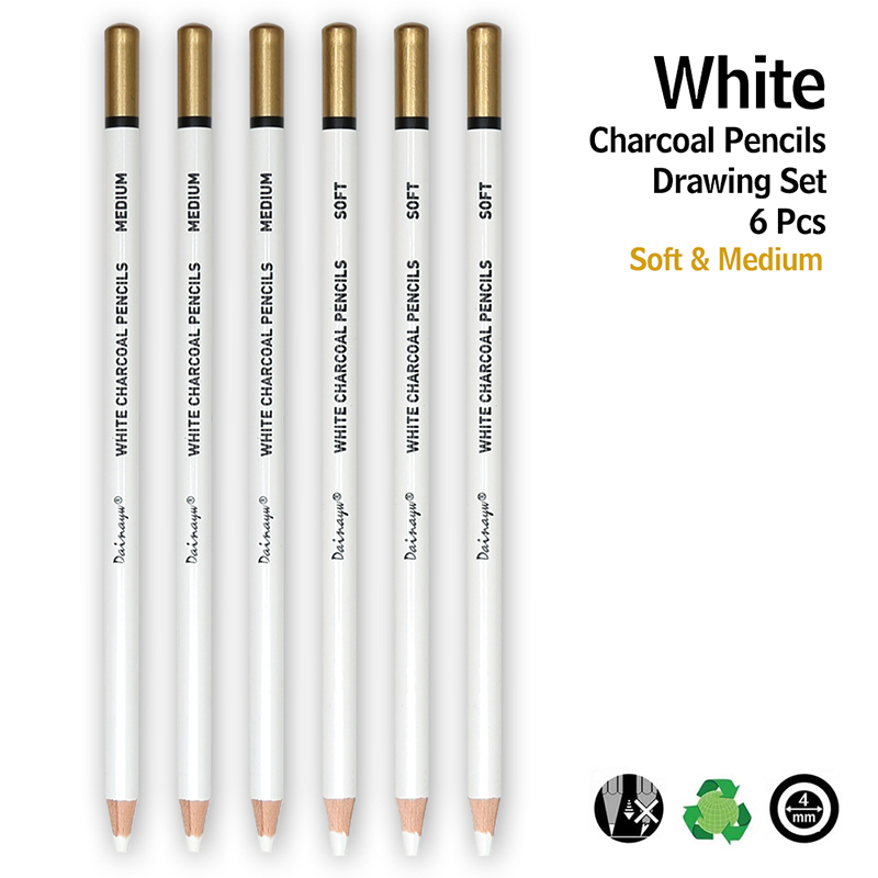 Dainayw White Charcoal Pencils Drawing Set, 6 Pcs Smooth Soft & Medium Sketching Pencil for Highlighting Art Supplies Dainayw White Charcoal Pencils Drawing Set, 6 Pcs Smooth Soft & Medium Sketching Pencil for Highlighting Art Supplies