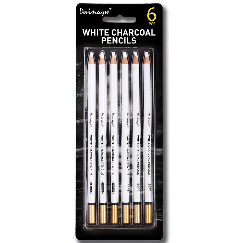 Dainayw White Charcoal Pencils Drawing Set, 6 Pcs Smooth Soft & Medium Sketching Pencil for Highlighting Art Supplies Dainayw White Charcoal Pencils Drawing Set, 6 Pcs Smooth Soft & Medium Sketching Pencil for Highlighting Art Supplies