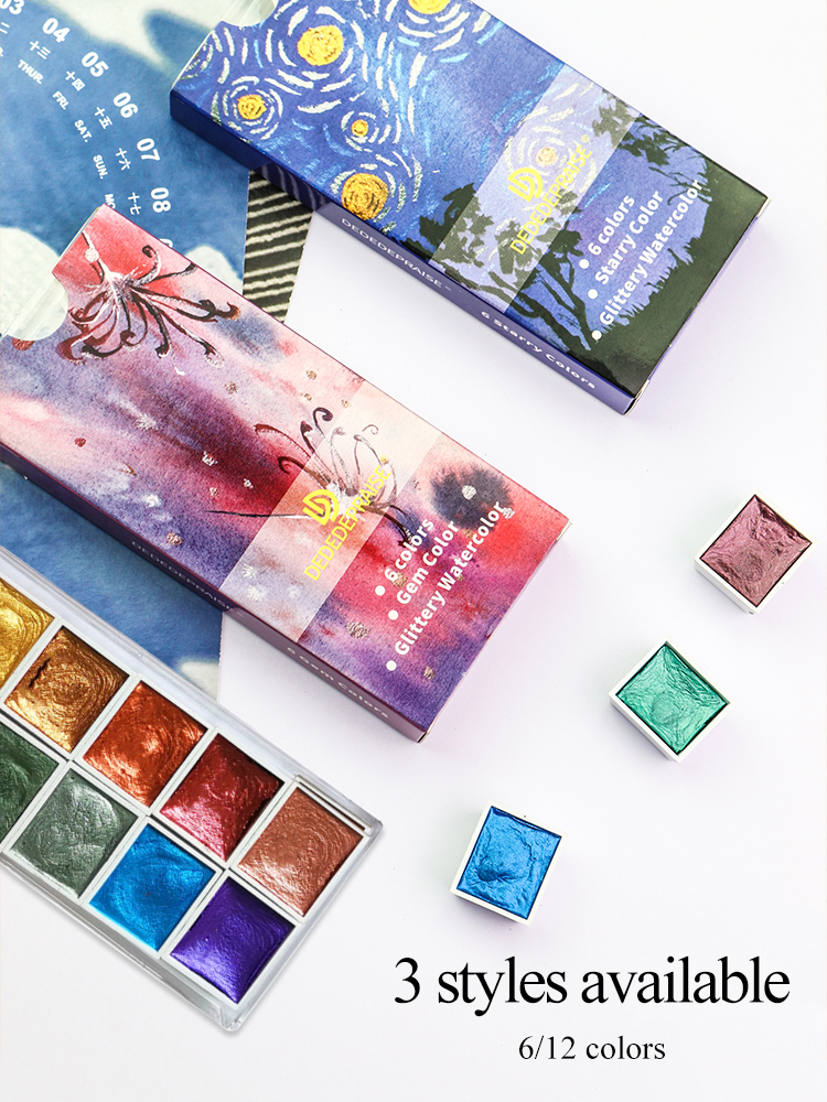 Pearlescent/Gem/Starry Solid Watercolor Paints 6/12 Colors Pearlescent Pigment Art Metallic Glitter Acuarela School Stationery Pearlescent/Gem/Starry Solid Watercolor Paints 6/12 Colors Pearlescent Pigment Art Metallic Glitter Acuarela School Stationery