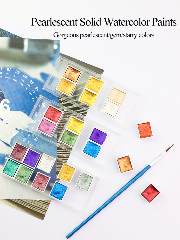 Pearlescent/Gem/Starry Solid Watercolor Paints 6/12 Colors Pearlescent Pigment Art Metallic Glitter Acuarela School Stationery Pearlescent/Gem/Starry Solid Watercolor Paints 6/12 Colors Pearlescent Pigment Art Metallic Glitter Acuarela School Stationery