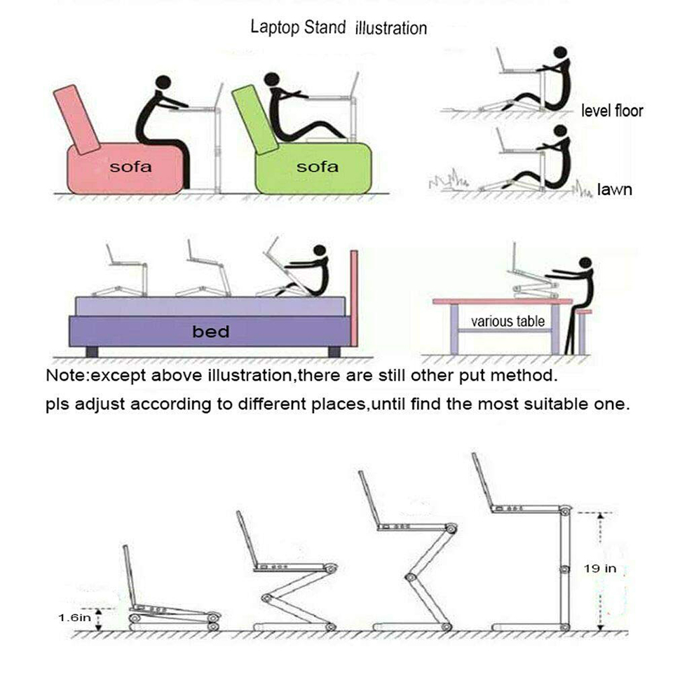 RAINBEAM Adjustable Aluminum Laptop Desk Stand Table Vented Ergonomic TV Bed Lap Desk Work from Home Office Riser Couch Silver RAINBEAM Adjustable Aluminum Laptop Desk Stand Table Vented Ergonomic TV Bed Lap Desk Work from Home Office Riser Couch Silver