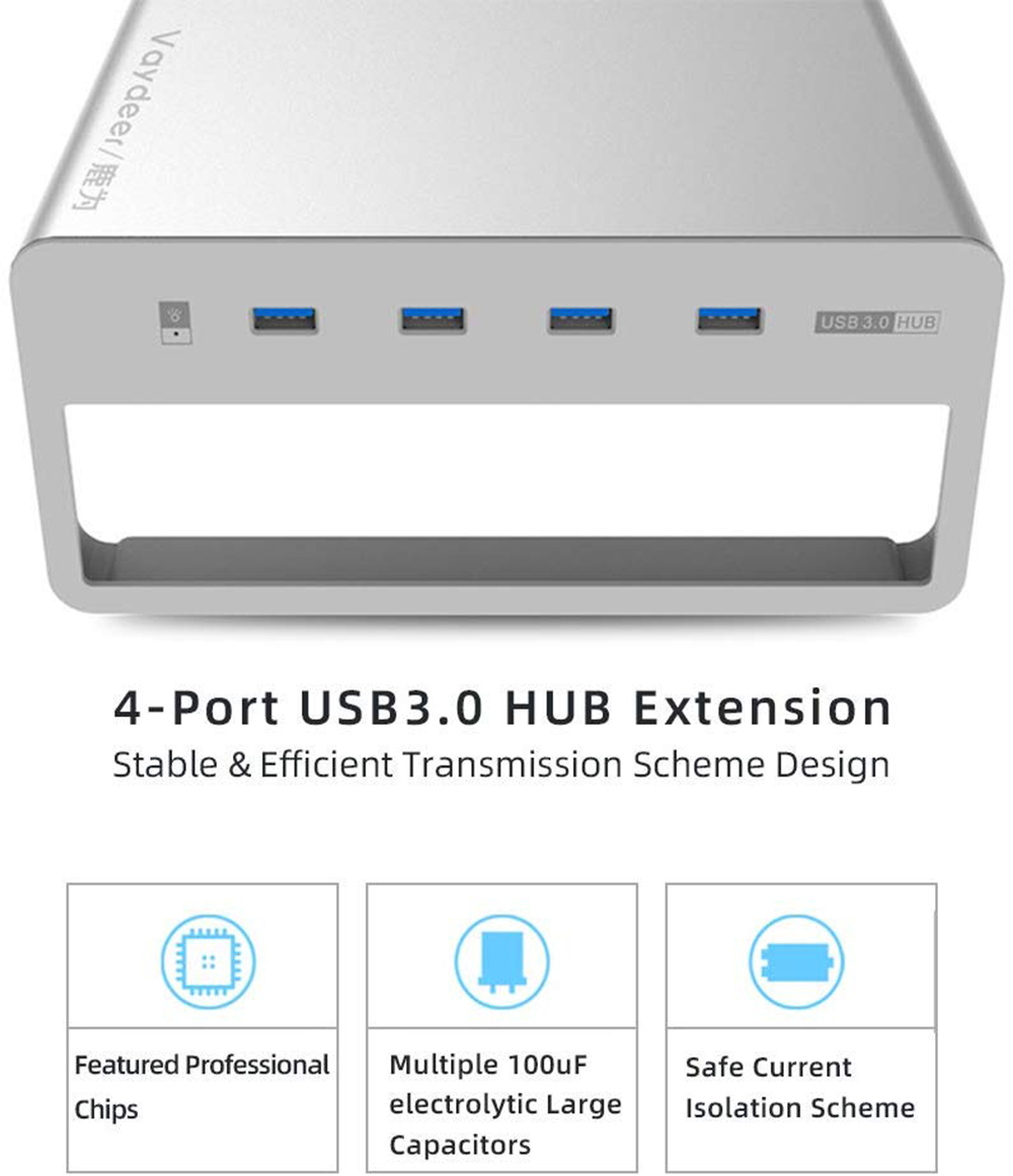 USB 3.0 Laptop Desk Stand Aluminum Monitor Stand Computer Riser Support Transfer Wireless Data Charging Office Table Organizer USB 3.0 Laptop Desk Stand Aluminum Monitor Stand Computer Riser Support Transfer Wireless Data Charging Office Table Organizer