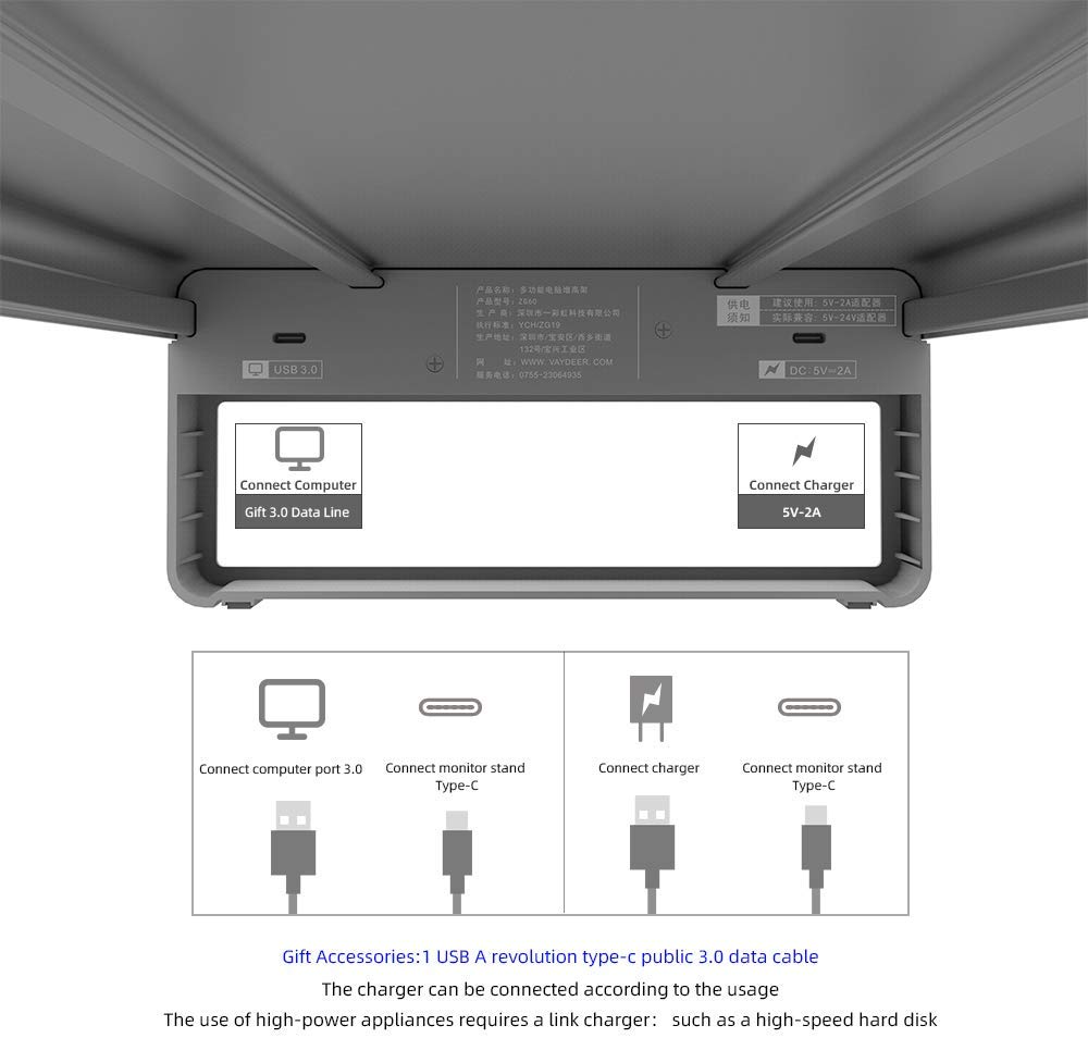 USB 3.0 Laptop Desk Stand Aluminum Monitor Stand Computer Riser Support Transfer Wireless Data Charging Office Table Organizer USB 3.0 Laptop Desk Stand Aluminum Monitor Stand Computer Riser Support Transfer Wireless Data Charging Office Table Organizer