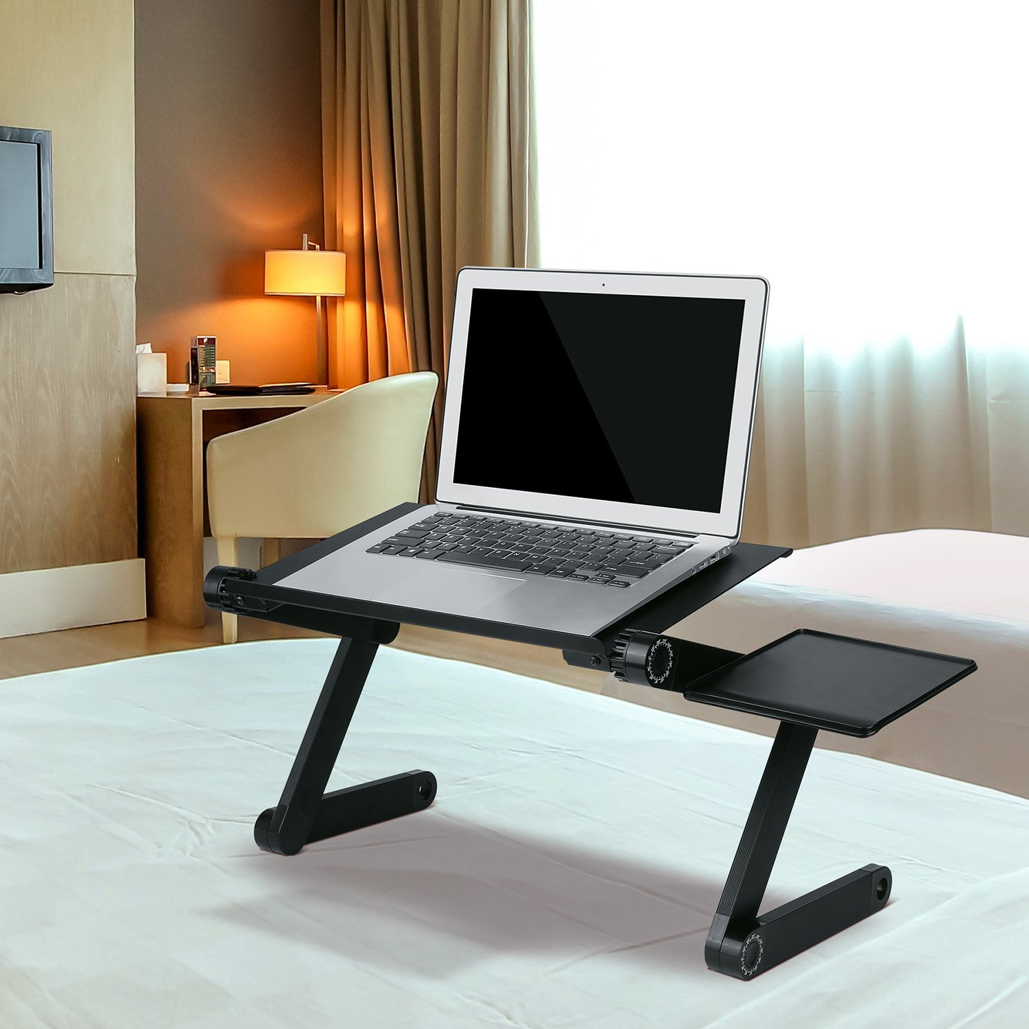 RAINBEAM Adjustable Aluminum Laptop Desk for Bed Table Ergonomic Portable Notebook Stand Tray Sofa Bed with Mouse Pad Black RAINBEAM Adjustable Aluminum Laptop Desk for Bed Table Ergonomic Portable Notebook Stand Tray Sofa Bed with Mouse Pad Black