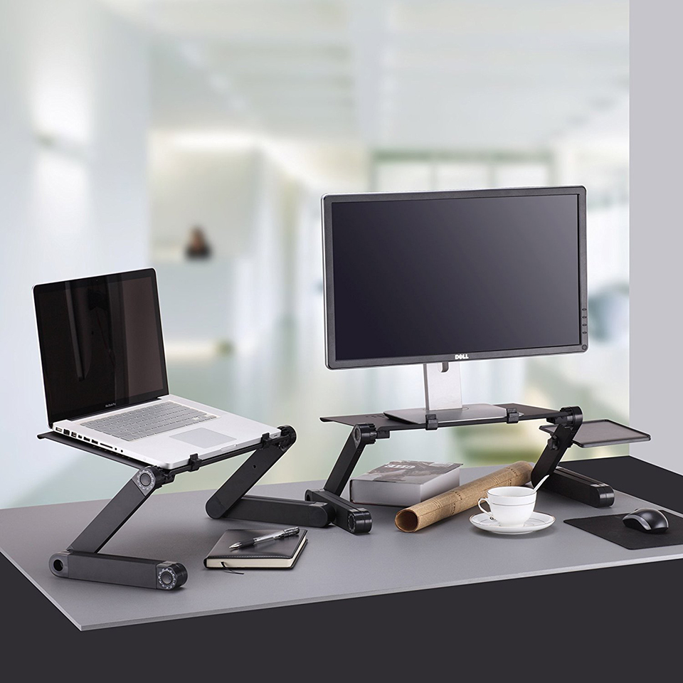 RAINBEAM Adjustable Aluminum Laptop Desk for Bed Table Ergonomic Portable Notebook Stand Tray Sofa Bed with Mouse Pad Black RAINBEAM Adjustable Aluminum Laptop Desk for Bed Table Ergonomic Portable Notebook Stand Tray Sofa Bed with Mouse Pad Black