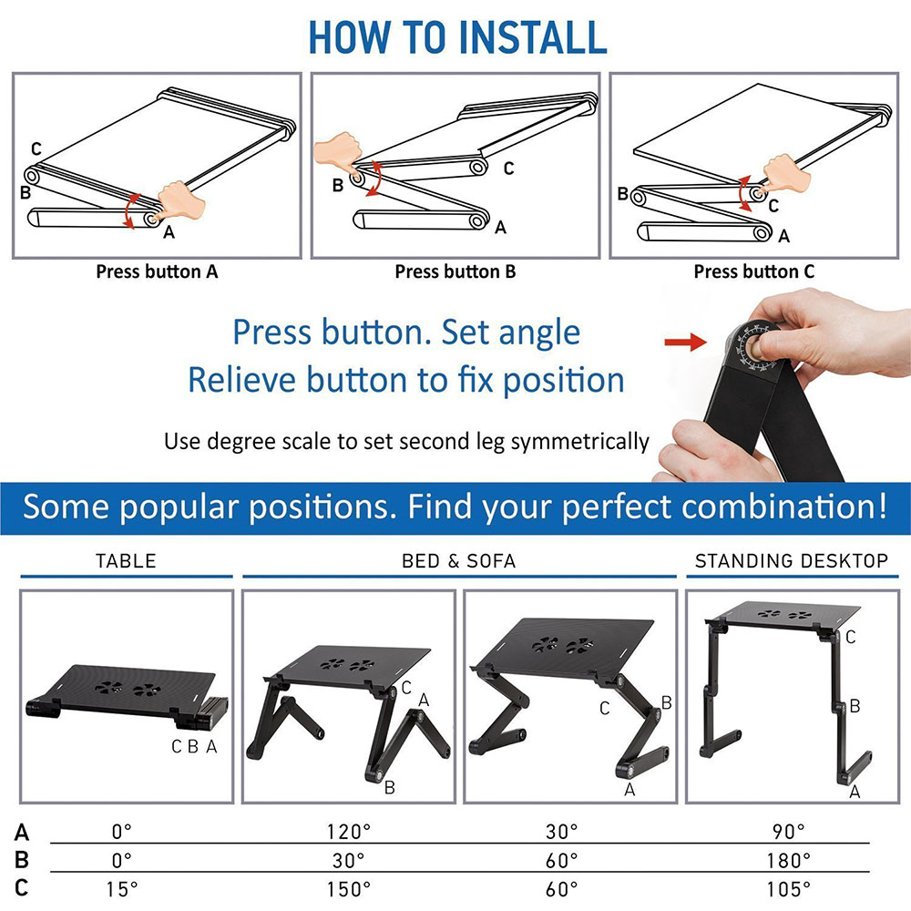 Adjustable Laptop Desk Stand Cooler fan Portable Ergonomic Lapdesk For Bed Sofa PC Notebook Table Desk With Mouse Pad Aluminum Adjustable Laptop Desk Stand Cooler fan Portable Ergonomic Lapdesk For Bed Sofa PC Notebook Table Desk With Mouse Pad Aluminum