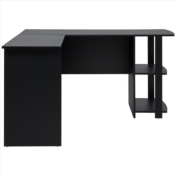 FCH L-Shaped Wood Right-angle Computer Desk with Two-layer Bookshelves Black FCH L-Shaped Wood Right-angle Computer Desk with Two-layer Bookshelves Black