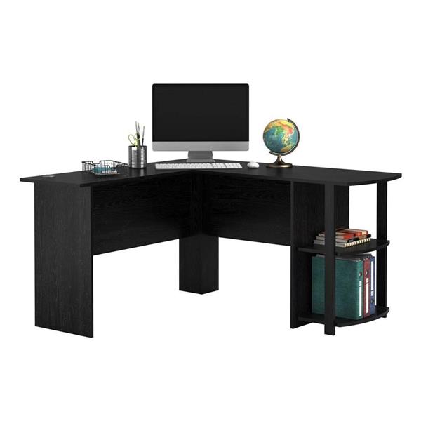 FCH L-Shaped Wood Right-angle Computer Desk with Two-layer Bookshelves Black FCH L-Shaped Wood Right-angle Computer Desk with Two-layer Bookshelves Black