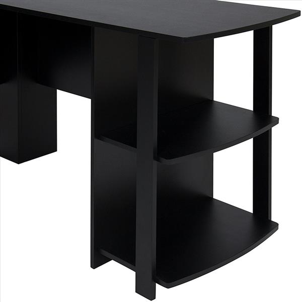 FCH L-Shaped Wood Right-angle Computer Desk with Two-layer Bookshelves Black FCH L-Shaped Wood Right-angle Computer Desk with Two-layer Bookshelves Black