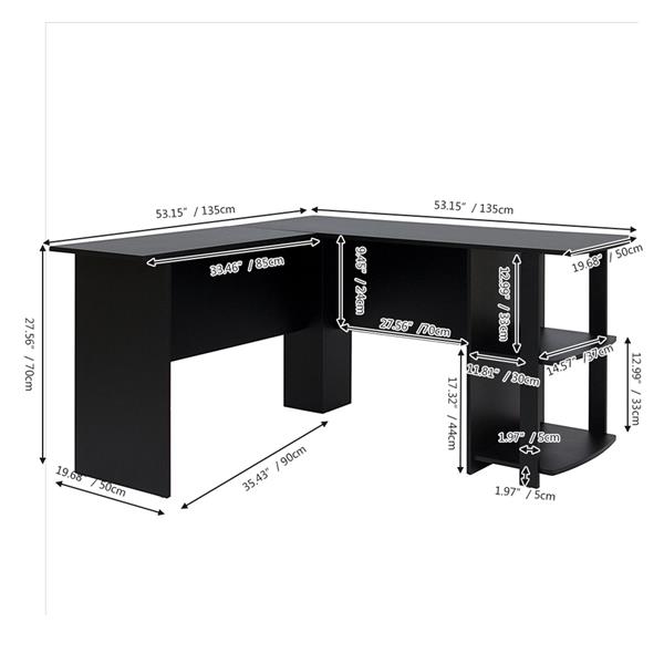 FCH L-Shaped Wood Right-angle Computer Desk with Two-layer Bookshelves Black FCH L-Shaped Wood Right-angle Computer Desk with Two-layer Bookshelves Black