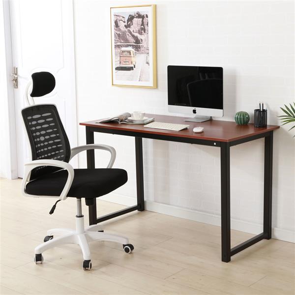 Rustic Iron Frame Wood Grain Veneer Surface High Density Board Table 47*24*29" Teak Color Rustic Iron Frame Wood Grain Veneer Surface High Density Board Table 47*24*29" Teak Color