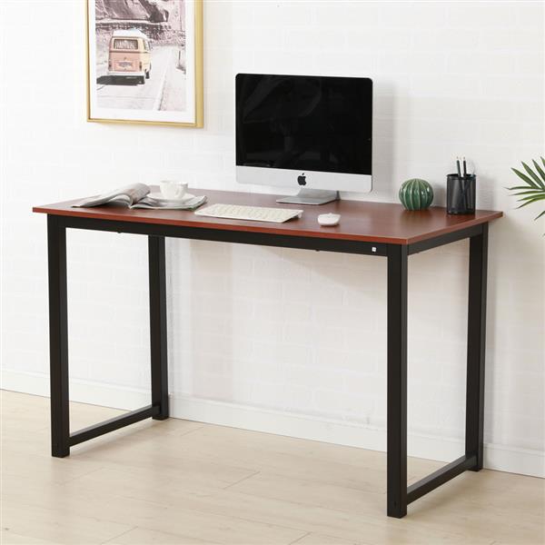 Rustic Iron Frame Wood Grain Veneer Surface High Density Board Table 47*24*29" Teak Color Rustic Iron Frame Wood Grain Veneer Surface High Density Board Table 47*24*29" Teak Color