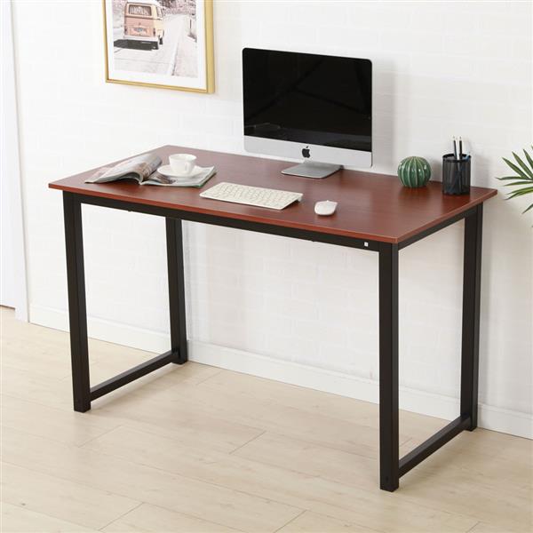 Rustic Iron Frame Wood Grain Veneer Surface High Density Board Table 47*24*29" Teak Color Rustic Iron Frame Wood Grain Veneer Surface High Density Board Table 47*24*29" Teak Color